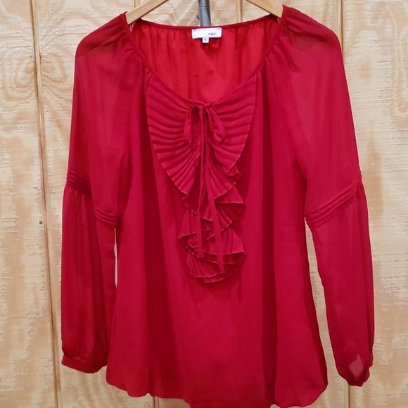 EIGHT Red Pleated Ruffle Long Sleeve Peasant Blouse - Picture 1 of 4